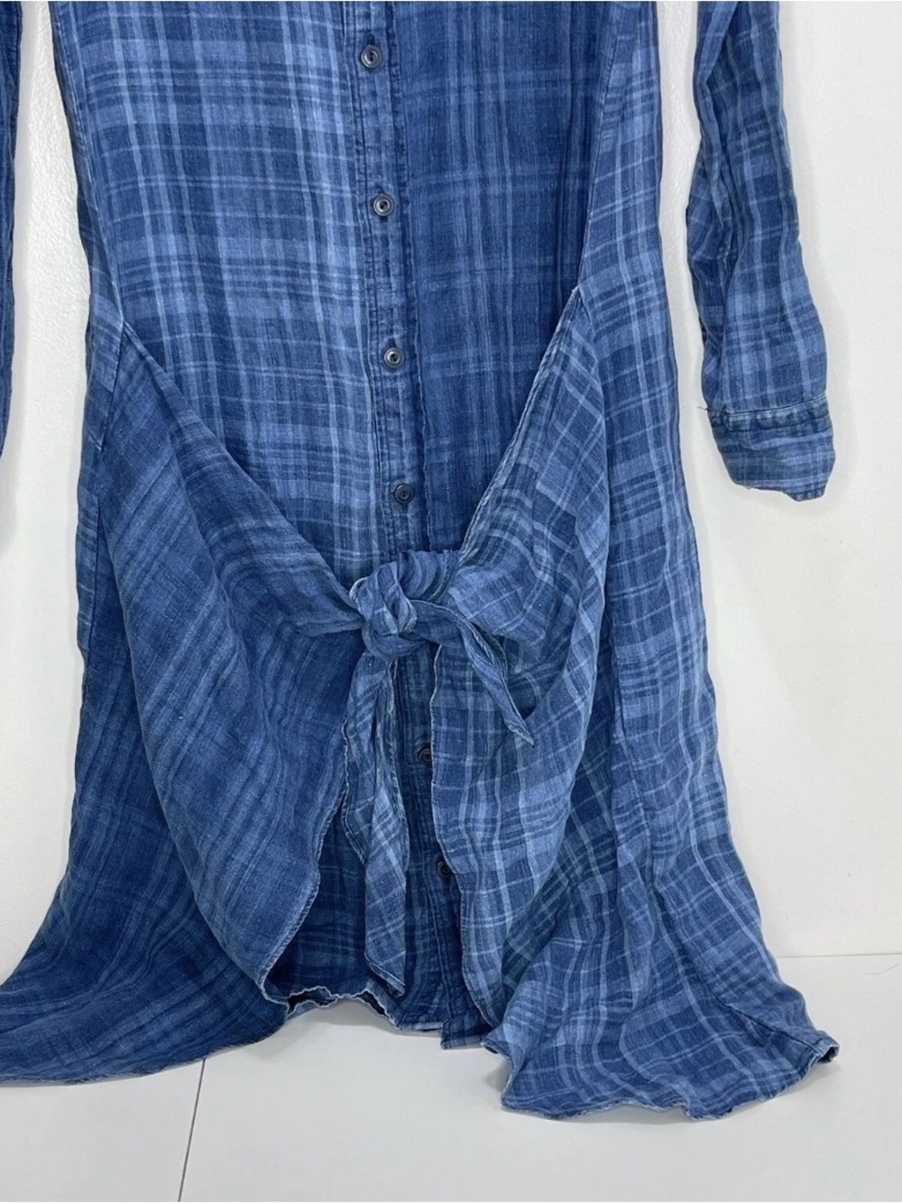 POLO RALPH LAUREN Plaid Linen Shirtdress Denim Plaid Sarong Wrap Dress - 12 - Picture 2 of 6